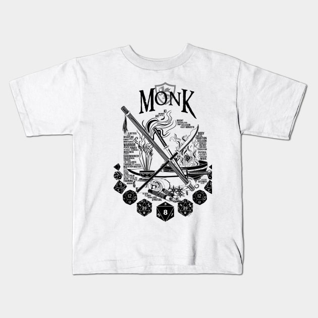 RPG Class Series: Monk - Black Version Kids T-Shirt by Milmino